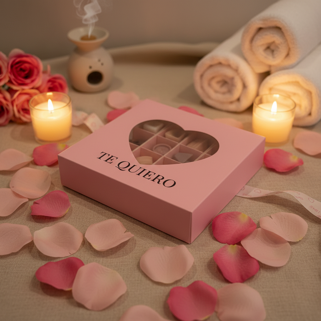 Caja con pétalos de rosa