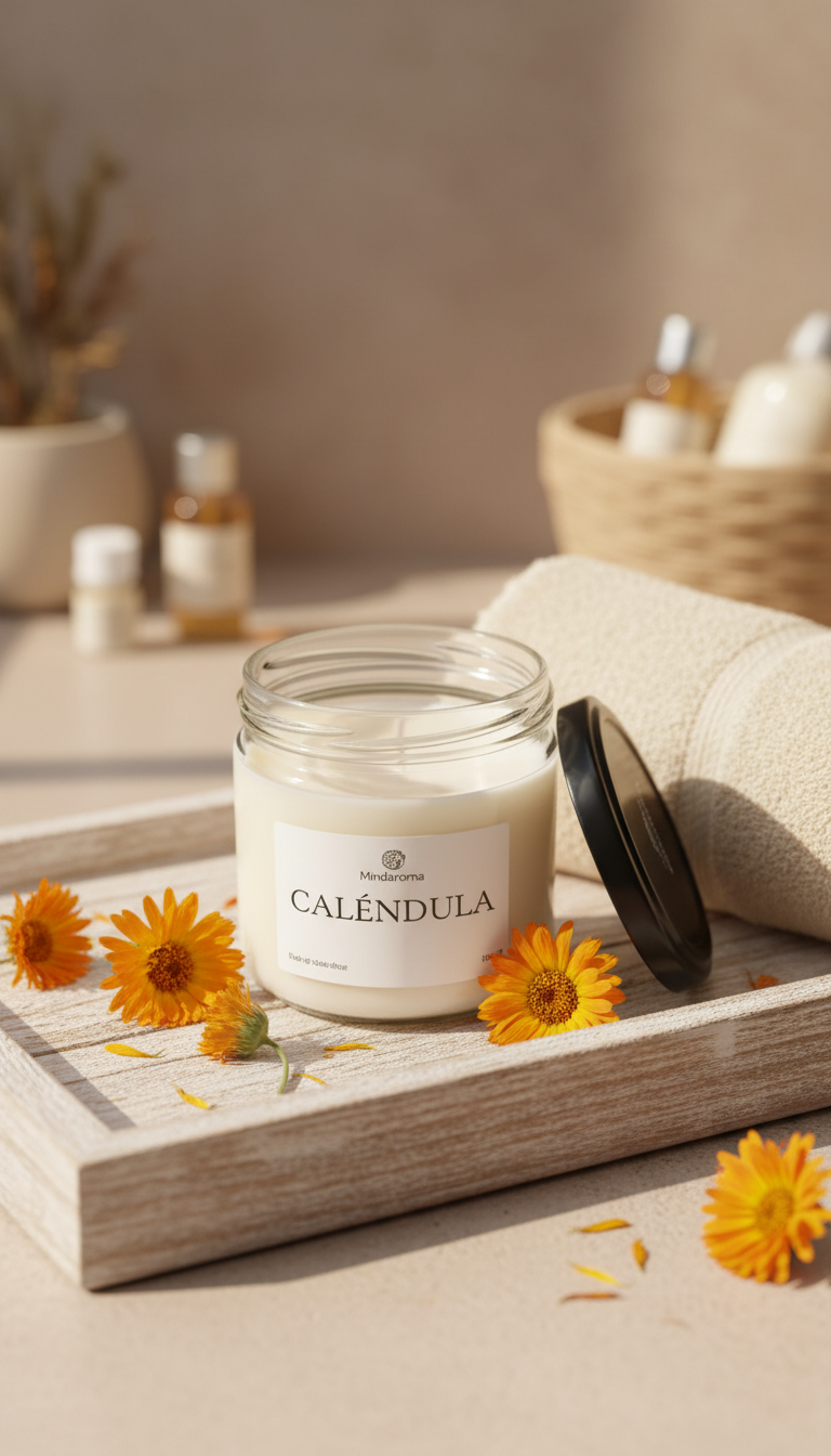 Vela de Caléndula con flores secas