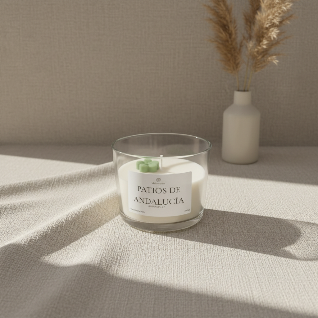 Vela sobre lino beige con pampas