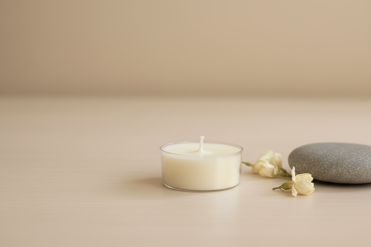 Vela tealight fondo beige - lateral